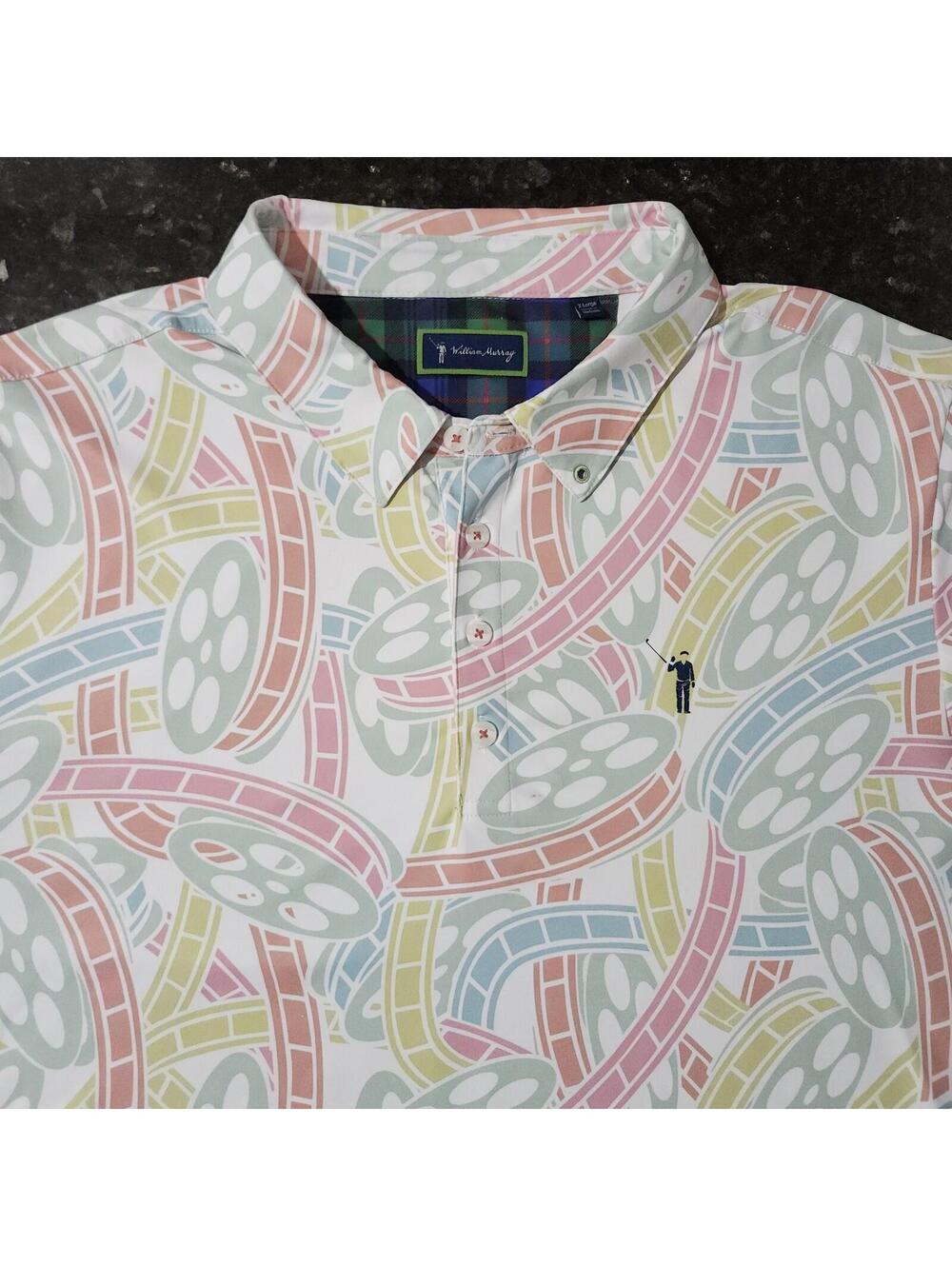 William Murray Movie Film Reel All Over Performance Stretch Golf Casual Mens XL